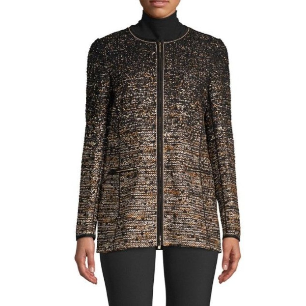 Lafayette 148 Karina Ombré Tweed  Wool Blend Jacket Holiday Gold Black Women's X